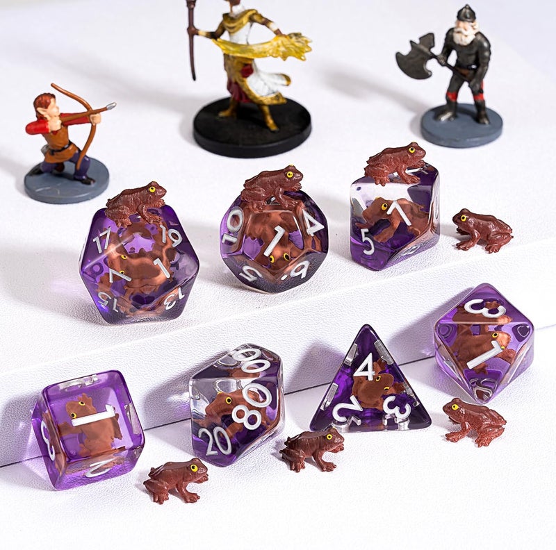 weyano Resin D&D Dice Set, Brown Frog DND Animal Polyhedral Dice for Dungeons and Dragons, RPG, MTG DND 7-DIE (D4, D6, D8, D10, D12, D20, D%) - Image 4